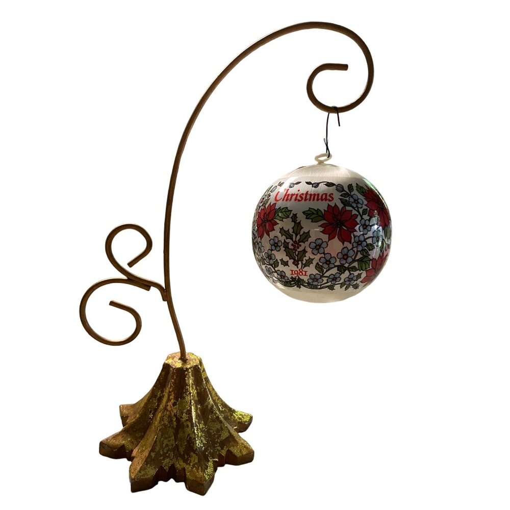 Vintage 1981 Hummelwerk Christmas Ornament Satin Ball Floral Red Poinsettia NIB